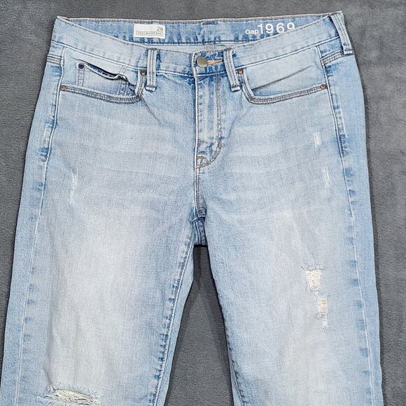 Gap 1969 Jeans Sexy Boyfriend Size 28 Stretchy Light Wash Distressed - Picture 3 of 10